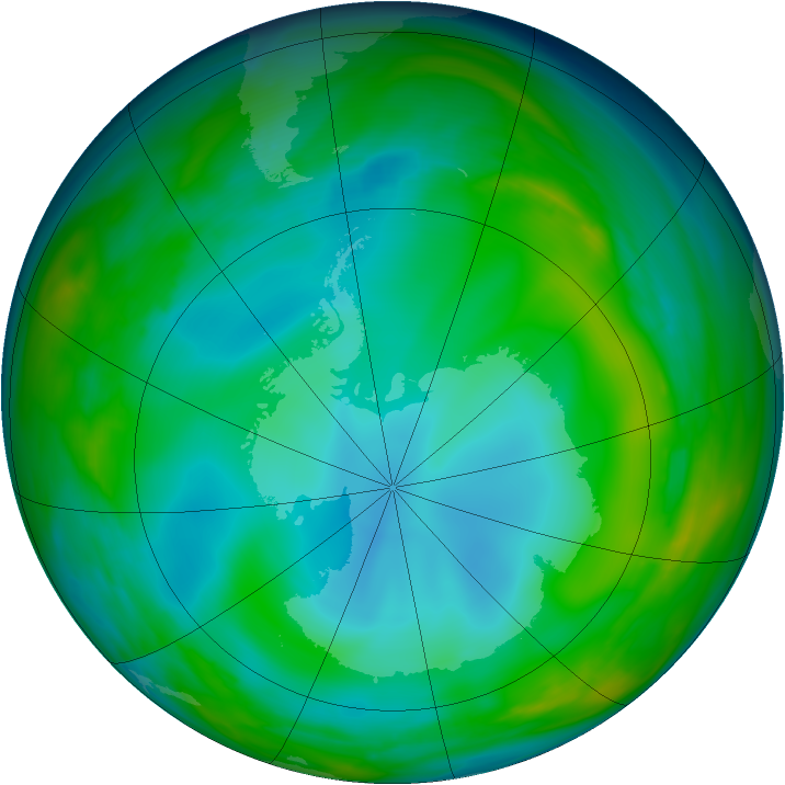 Antarctic ozone map for 21 June 2005